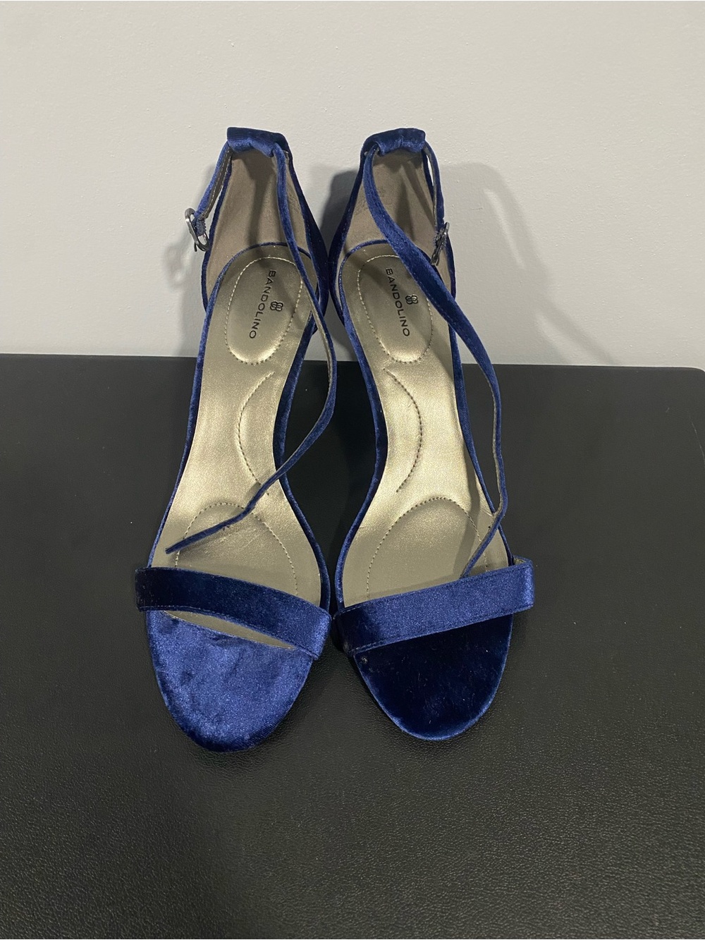 Bandolino Royal Blue Velvet Strappy Ankle-Heel Sandals